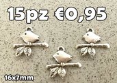 15 uccellini su ramo birds charms argento tibetano