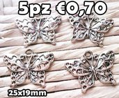 5 farfalle argento tibetano charms