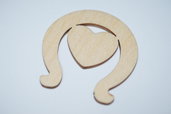 Sagoma cuore in legno artigianale con ferro di cavallo cm 5,5x5,5