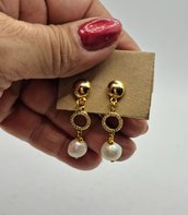 ORECCHINI PENDENTI con perle, orecchini dorati con perle, orecchini con zirconi, orecchini brillanti, orecchini classici Attive
