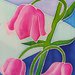 Miniabito in seta dipinta a mano sfondo bianco e blu con fiore mughetto rosa