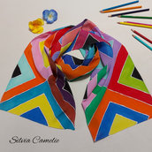 Sciarpa in seta fantasia geometrica mille colori