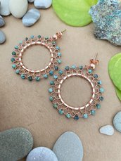Orecchini a cerchio con turchese africano - handmade earrings - filigrana copper wire