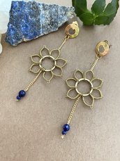 Orecchini in ottone e oro - orecchini pendenti - catenella - orecchini a perno - artigianali - Handmade earrings