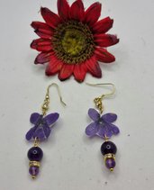 ORECCHINI PENDENTI con violetta vera e ametiste, orecchini viola, orecchini floreali, con fiori, fiori veri, orecchini leggeri, primaverili