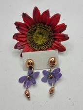 ORECCHINI PENDENTI con violetta vera e rame, orecchini viola, orecchini con fiori, fiori veri, orecchini floreali, orecchini leggeri