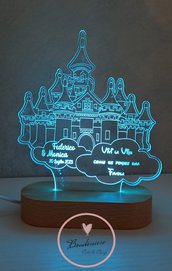 Lampada luce led castello con base vari colori idea regalo bomboniera personalizzabile bomboniera