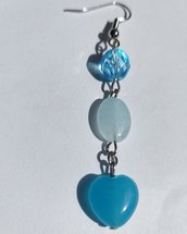 Orecchini perle di Boemia e giada a forma di cuore azzurri
