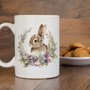 Tazza ceramica con coniglietto fiori viola in stile country cottage