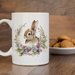 Tazza ceramica con coniglietto fiori viola in stile country cottage