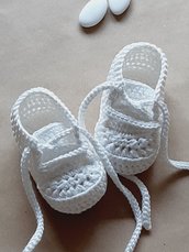 Scarpine Battesimo neonato/bambino in puro cotone bianco - Enea