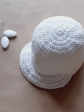 Cappellino con visiera per Battesimo neonato/bambino in cotone bianco - Enea