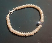 Bracciale di perle ovali di fiume con chiusura in argento 925