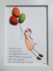quadro "Bambina con palloncini" pebble art