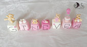 Cake topper cubi con orsetti in scala di rosa cake topper per bimba personalizzabile - 7 cubi 7 lettere -