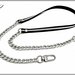 Tracolla per borsa lunga cm.130 - similpelle nera con treccia di lurex argento, catena e moschettoni argento