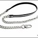 Tracolla per borsa lunga cm.130 - similpelle nera con treccia di lurex argento, catena e moschettoni argento