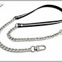 Tracolla per borsa lunga cm.85 - similpelle nera con treccia di lurex argento, catena e moschettoni argento