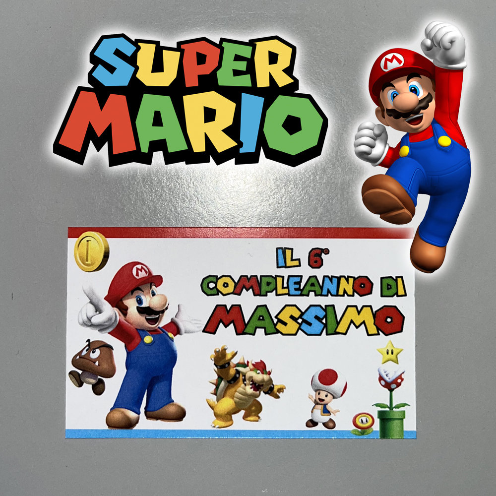 Biglietti/tag o adesivi per compleanno Super Mario - Feste