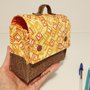 Pochette / Cartella di scuola mini, in stoffa, con bottoni automatici e maniglia personalizzata