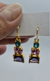 ORECCHINI MODA con cristalli verdi, rosa e viola, orecchini multicolore, orecchini corti, orecchini in cristallo, orecchini leggeri