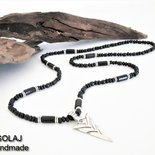 stylen Collana Stile Rosario Lunga 70 cm con Cristalli Neri e Catena Colore Argento - Regalo per Lei/Lui