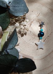 Orecchini con madreperla a forma di stella, perno a forma di stella, cristalli di vetro e perla Swarovski color petrolio 
