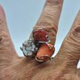 ANELLO TRILOGY REGOLABILE in argento con corallo rosso, arancio e piccolo cammeo floreale, anello estivo, anello con corallo, con cammeo
