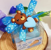  Bomboniera orsetto bimbo nascita battesimo segnaposto scatola confetti  biglietto cake topper torta palloncino piedini 