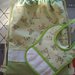 Set zainetto sacca per bambino tessuto verde orsetti zainetto e bavaglino con inserto in tela aida