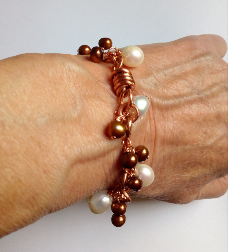 Bracciale di rame con catene e charms di rame vetro e turchese - Gi