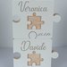 scritta nome personalizzata, coppia porta fedi nuziale, cuscino puzzle in legno per decorazione matrimonio e cerimonie