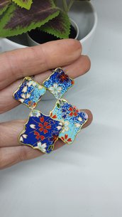 Orecchini pendenti geometrici stampa floreale Carta giapponese 