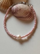 Bracciale perline rosa con perla