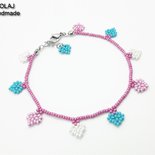 M2 - Bracciale/Cavigliera Cuore in Orchidea, turchese e bianco - WBB36