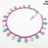 M2 - Bracciale/Cavigliera Margherita in Orchidea, turchese e bianco - WBB27