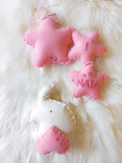 fiocco nascita bimba in feltro rosa con stelle e elefante Dumbo fatto a mano