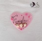 targa famiglia cuore rosa da appendere o calamita cuore famiglia personalizzabile 10 cm