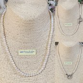 Girocollo collana di Perle di fiume 4-5mm. Bianche e chiusura Argento 925 con Zirconi. 