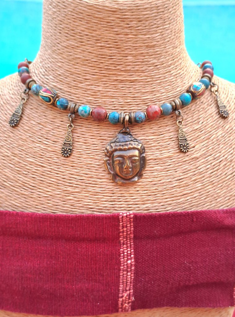 COOLSTEELANDBEYOND Fait Main Deux Rangs Irrégulier Turquoise Perle
