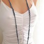 Collana lunga artigianale in tessitura con cristalli blu e argento - WCN05