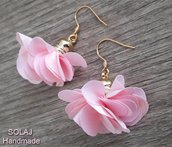 Orecchini pendenti fiore in tessuto Rosa e oro - WFE03