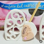  Bomboniera profumatore cuore battesimo piedini bimba 9,5cm gesso ceramico segnaposto 