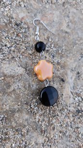 Orecchini con disco onice nera, perla a forma di stella 🌟 e piccola perla nera 