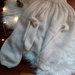 Maglione donna in mohair alpaca e seta bianco, pullover con manica a palloncino e scollo tondo, maglione ai ferri oversize bianco