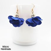 Orecchini pendenti fiore in tessuto Blu e oro - WFE07