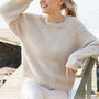 Maglione donna in alpaca fatto a mano, maglione color panna, maglione con maniche traforate, maglione leggero, pullover ai ferri