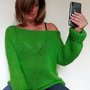 Maglione mohair verde brillante, pullover scollo a barca, maglione sexy spalla scoperta per donna, maglione boho