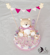 Cake topper orsetto e dolcetti con bandierine e palloncino bimba 