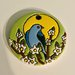 Uccello azzurro tre fiori - ciondolo in ceramica